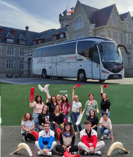 Equipe faisant de la pelote basque et car Sovetours